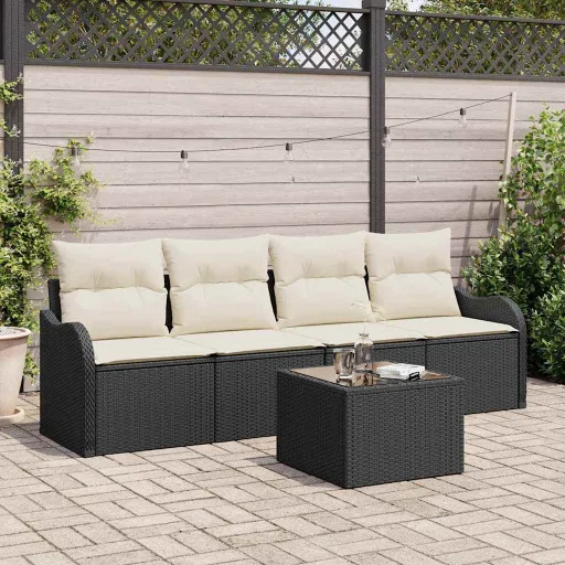 Conjunto de Sofá de Jardín Negro Ratán Sintético