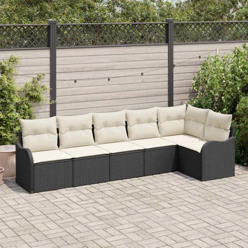 Conjunto de Sofá de Jardín Negro Ratán Sintético