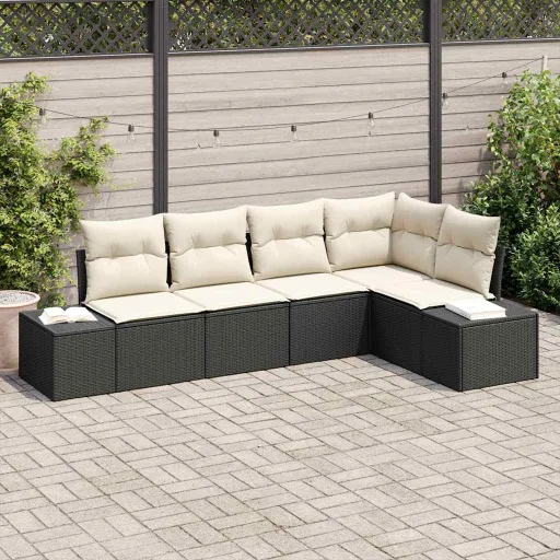 Conjunto de Sofá de Jardín   Negro Ratán Sintético (5 pcs)