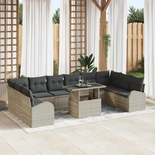 Conjunto de Sofá de Jardín   Gris Claro Ratán Sintético (11 pcs)