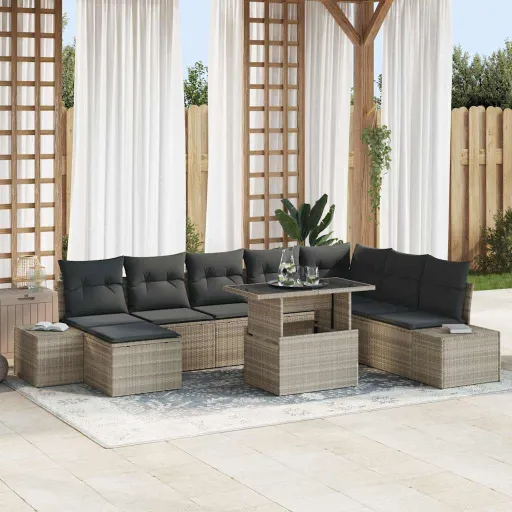 Conjunto de Sofá de Jardín   Gris Claro Ratán Sintético (9 pcs)