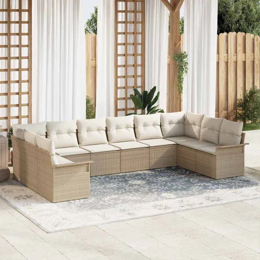 Conjunto de Sofá de Jardín   Beige Ratán Sintético (10 pcs)