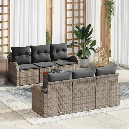 Conjunto de Sofás de Jardín   Gris Ratán Sintético (7 pcs)