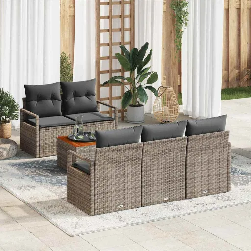 Conjunto de Sofás de Jardín   Gris Ratán Sintético (6 pcs)