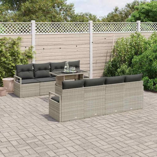 Conjunto de Sofá de Jardín   Gris Claro Poliratán (9 pcs)