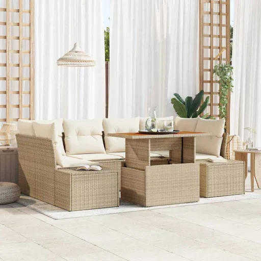 Conjunto de Sofá de Jardín   Beige Poliratán (7 pcs)