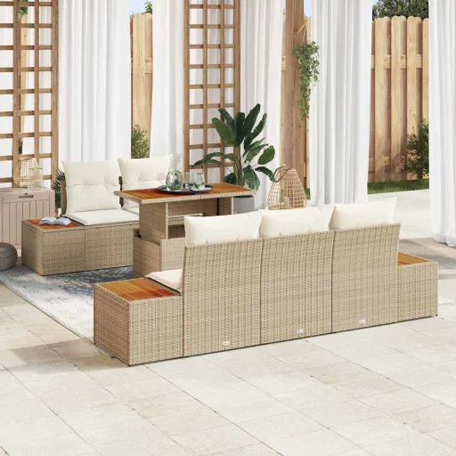 Conjunto de Sofá de Jardín   Beige Poliratán (6 pcs)