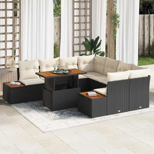 Conjunto de Sofá de Jardín   Negro Poliratán (9 pcs)