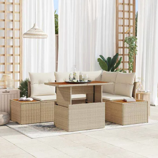 Conjunto de Sofá de Jardín   Beige Poliratán (5 pcs)