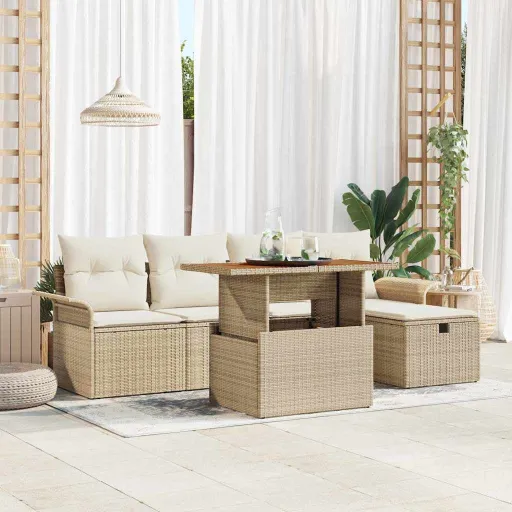 Conjunto de Sofá de Jardín   Beige Ratán Sintético (6 pcs)