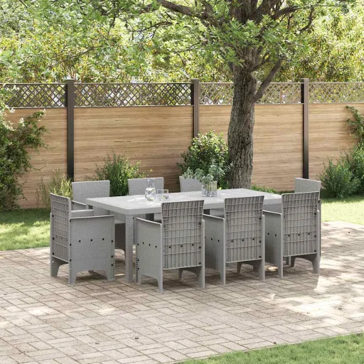 Conjunto de Comedor de Jardín   Gris Claro Polipropileno (9 pcs)