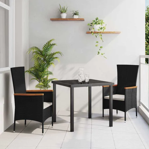 Conjunto de Comedor de Jardín Con Cojín   Negro (3 pcs)