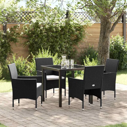 Conjunto de Comedor de Jardín   Negro Ratán Sintético (5 pcs)