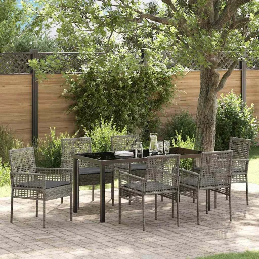 Conjunto de Comedor de Jardín   Gris Ratán Sintético (7 pcs)