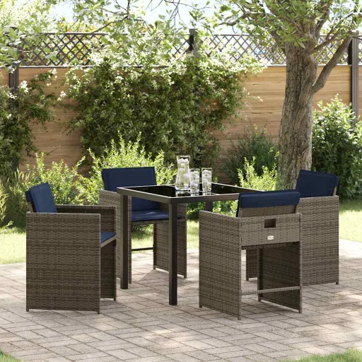 Conjunto de Comedor de Jardín   Gris Ratán Sintético (5 pcs)