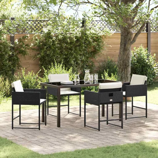 Conjunto de Comedor de Jardín   Negro Ratán Sintético (5 pcs)