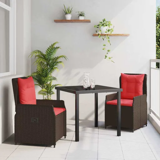Conjunto de Comedor de Jardín   Marrón Poliratán (3 pcs)
