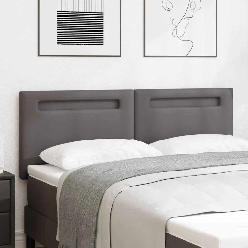 Cabecero LED Gris 144 cm Cuero Sintético