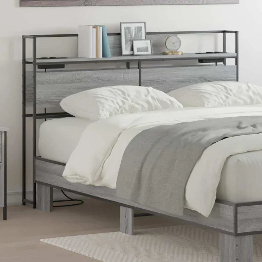 Cabecera de Almacenamiento Con Estante Gris Sonoma 135 cm