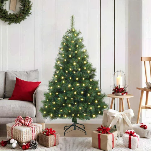 Árbol de Navidad Artificial Con 150 LED Verde 120 cm PE y PVC
