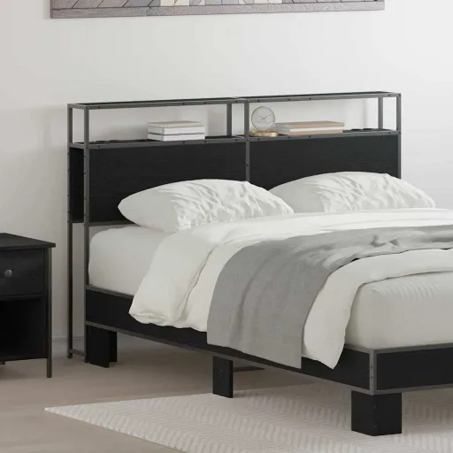 Cabecera de Almacenamiento Con Estante Roble Negro 120 cm