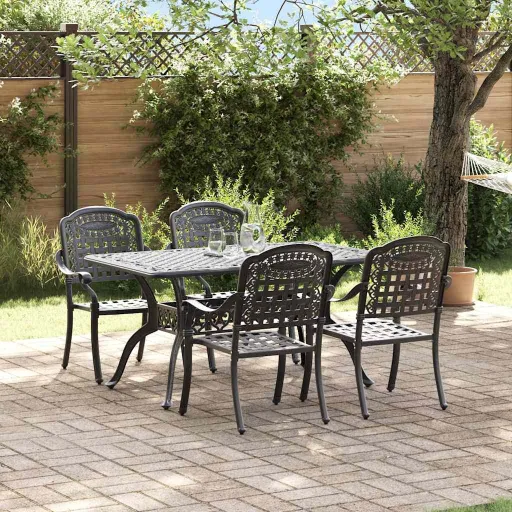 Conjunto de Comedor de Jardín   Negro Aluminio (5 pcs)