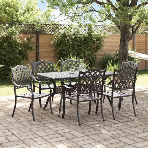 Conjunto de Comedor de Jardín   Negro Aluminio (7 pcs)