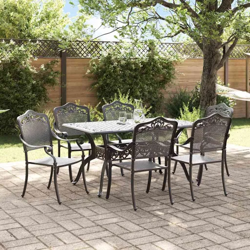 Conjunto de Comedor de Jardín   Negro Aluminio (7 pcs)