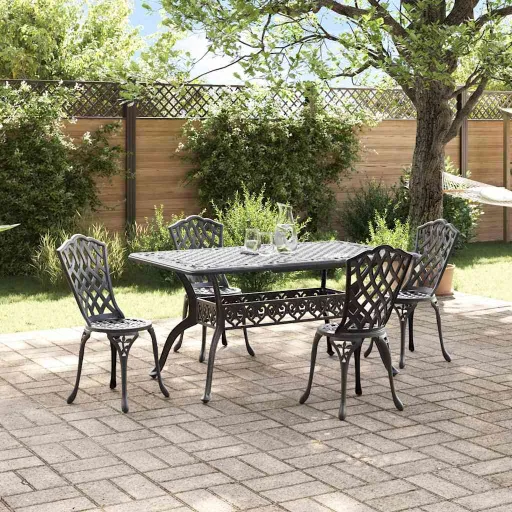 Conjunto de Comedor de Jardín   Negro Aluminio (5 pcs)