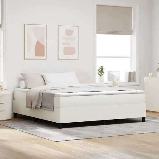 Cama Tipo Box Spring Crema y Blanco 203 x 180 x 60 cm
