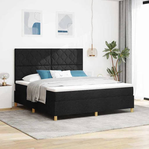 Cama Tipo Box Spring Con Cabecera Negro 180 x 200 cm Tela
