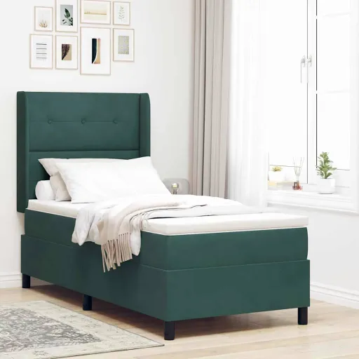 Cama Tipo Box Spring Verde Oscuro 100 x 200 cm Terciopelo