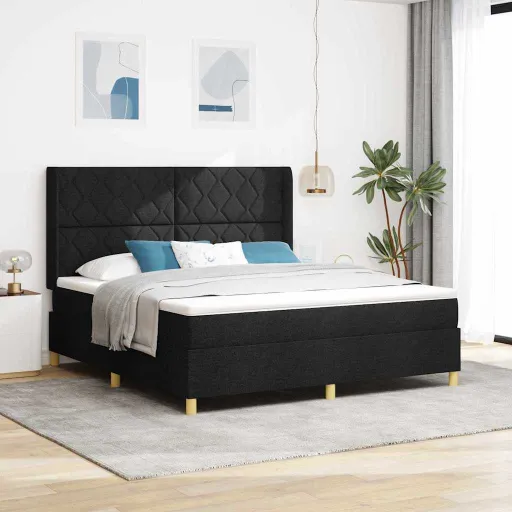 Cama Tipo Box Spring Con Colchón Negro 180 x 200 cm Tela