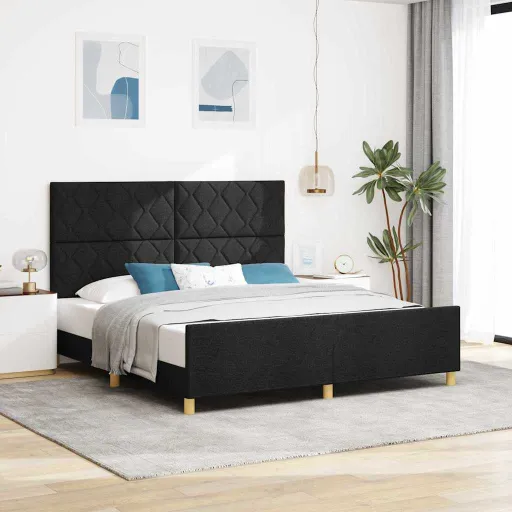 Estructura de Cama Con Cabecera Negro 180 x 200 cm Tela
