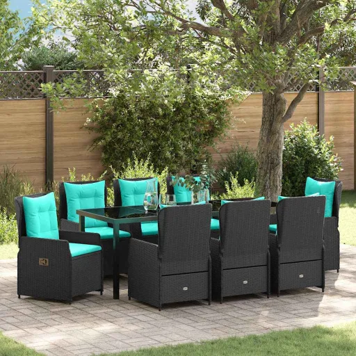 Conjunto de Comedor de Jardín   Negro Poliratán (9 pcs)