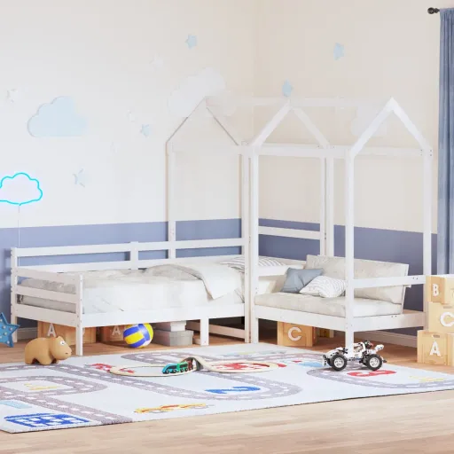 Set de Sofá Cama Con Banco y Techo Madera Pino Blanco 80x200 cm