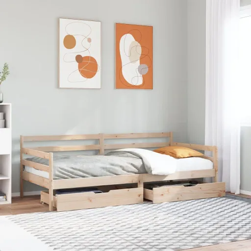 Sofá Cama Con Cajones Madera Maciza de Pino Blanca 80x200 cm