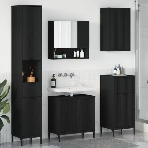 Juego de Muebles de Baño Negro Madera Compuesta, Metal