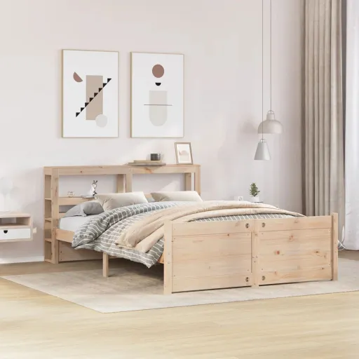 Estructura de Cama Con Cabecero Madera Maciza Pino 140x190 cm