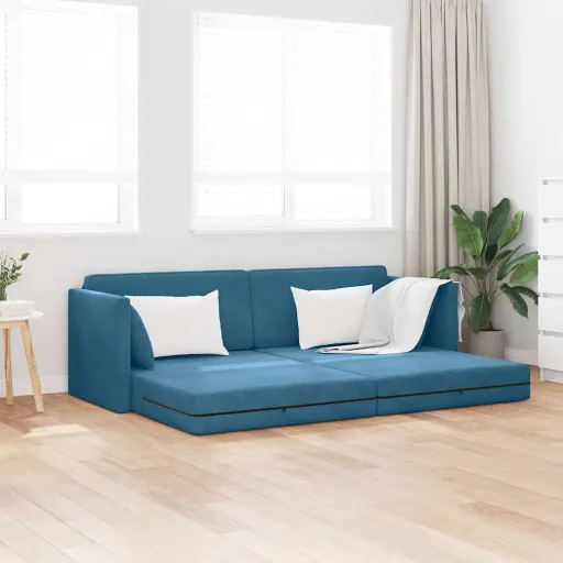 Sofá-Cama de Piso 200cm Azul Terciopelo