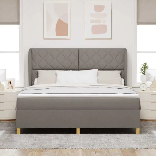 Cama Con Somier y Colchón Gris Oscuro 90x190 cm de Tela Taupé