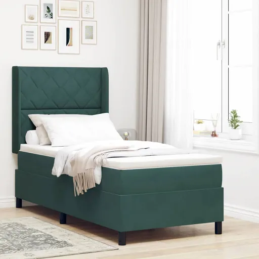 Cama Tipo Box Spring Verde Oscuro 100 x 200 cm Terciopelo