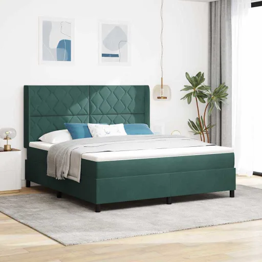 Cama Tipo Box Spring Verde Oscuro 180 x 200 cm Terciopelo