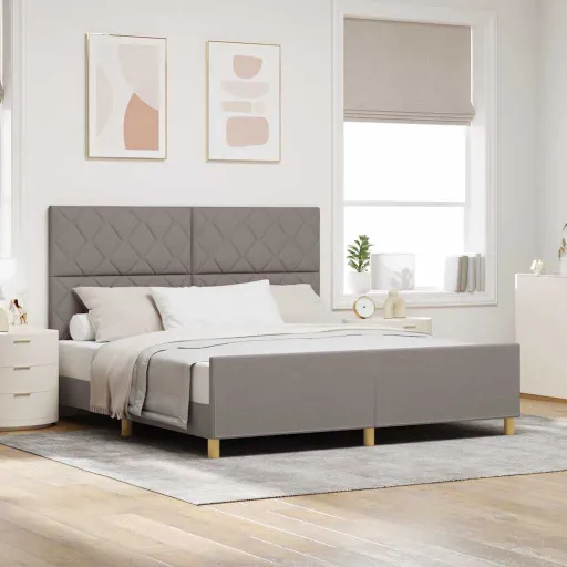 Estructura de Cama Con Cabecera Taupé 180 x 200 cm Tela