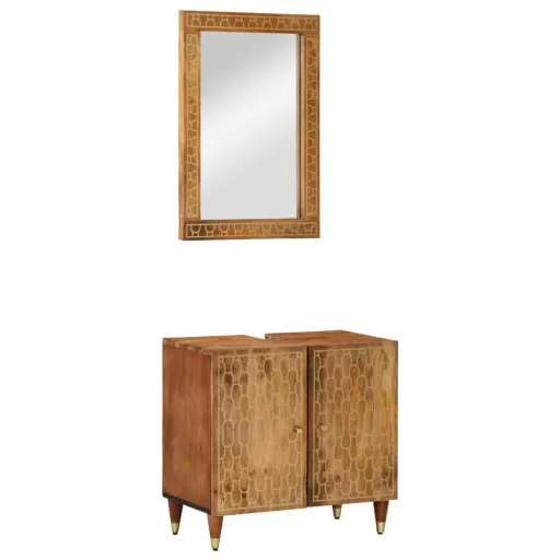 Conjunto de Muebles de Baño 2 Piezas Madera Maciza de Mango