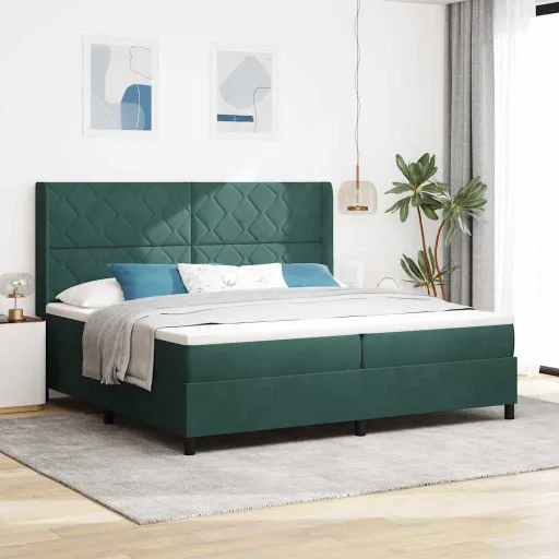 Cama Tipo Box Spring Verde Oscuro 200 x 200 cm Terciopelo