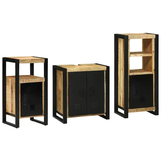 Juego de Muebles de Baño Con Cajón   Madera de Mango Maciza (3 pcs)