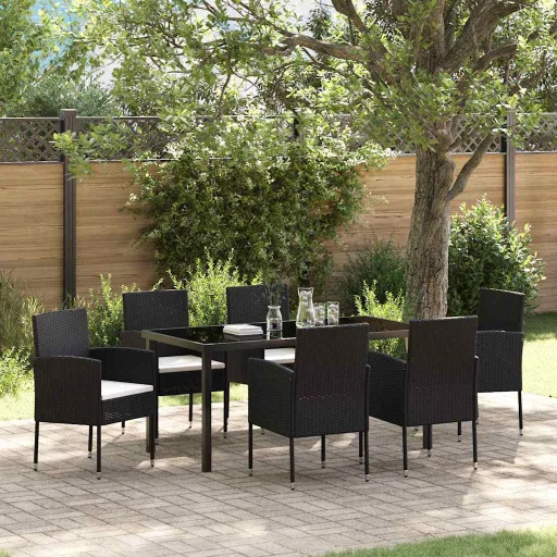 Conjunto de Comedor de Jardín   Negro Ratán Sintético (7 pcs)