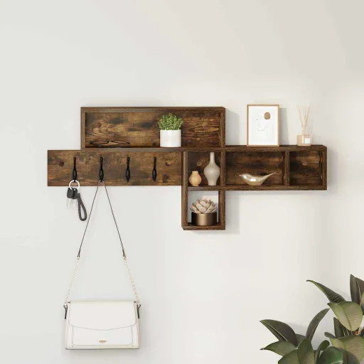 Perchero de Pared Con Estante Roble Ahumado 100 x 12 x 43,5 cm
