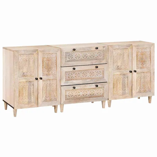 Vitrina   Blanco 60 x 33 x 75 cm Madera Maciza de Mango (3 pcs)
